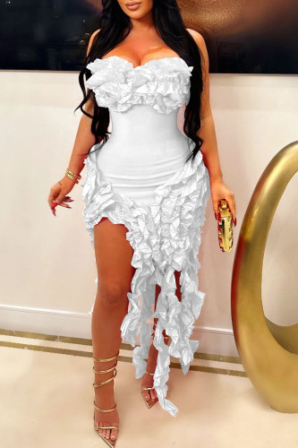 Witte elegante effen patchwork vezelige zelfkant strapless strapless jurkjurken