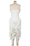 Rosenrotes, elegantes, solides, trägerloses, trägerloses Kleid im Patchwork-Stil mit fadenförmiger Selvedge
