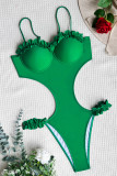 Зеленая спортивная одежда Однотонные лоскутные купальники (с подкладками)