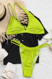 Фруктово-зеленая сексуальная спортивная одежда, однотонные лоскутные купальники с цепочками (с подкладками)