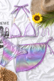 Фиолетовая сексуальная спортивная одежда с постепенным изменением бинтов в стиле пэчворк, комплекты из 3 предметов (с подкладками)