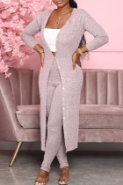 Colletto cardigan con fibbia patchwork solido rosa casual manica lunga due pezzi