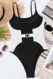 Schwarz-weiße sexy Sportswear-Patchwork-Kontrast-Badebekleidung