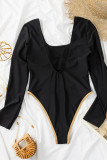 Schwarze Sportswear-Patchwork-Kontrast-Badebekleidung