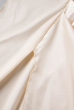 Vestido de noche de cuello oblicuo con abertura sin espalda sólida formal albaricoque Vestidos