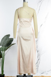 Apricot Sexy Formal Solid Backless Slit Oblique Collar Evening Dress Dresses