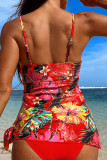 Roter sexy Patchwork-Badeanzug mit Sportbekleidungsdruck (mit Polsterung)
