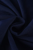 Tute regolari con scollo a O trasparente patchwork in tinta unita casual blu royal