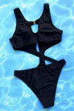 Черный сексуальный однотонный купальник с открытой спиной (с прокладками)