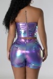 Purple Sexy Casual Patchwork Backless Strapless Sleeveless Two Pieces