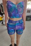 Purple Sexy Casual Patchwork Backless Strapless Sleeveless Two Pieces