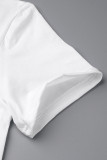 Weiße, lässig bedruckte Patchwork-T-Shirts mit O-Ausschnitt und mittlerer Taille