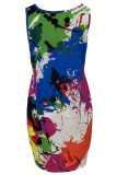 Цветной сексуальный принт в стиле пэчворк с U-образным вырезом и жилетом, платья больших размеров
