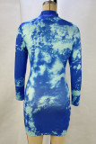 Blue Street Tie Dye Patchwork Demi-Col Roulé Jupe Enveloppée Robes