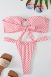 Trajes de baño con retazos y vendaje con estampado de ropa deportiva rosa (con relleno)