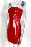 Красные сексуальные уличные однотонные лоскутные платья-футляры на молнии без бретелек