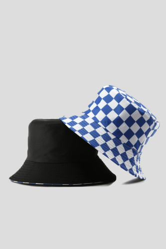 Blue White Casual Plaid Patchwork Hat