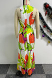 Orange Yellow Casual Daily Elegant Vacation Simplicity Mixed Printing Printing Contrast Halter Dresses
