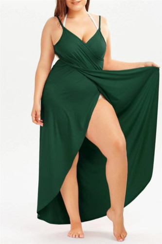 Ink Green Sexy Solid Backless Swimwears Cover Up