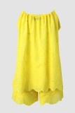 Yellow Casual Solid Lace Pocket V Neck Sleeveless Two Pieces