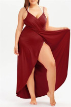 Burgundy Sexy Solid Backless Swimwears Cover Up