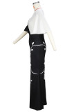 Vestidos longos pretos e brancos elegantes com retalhos geométricos contrastantes com decote em V