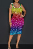 Multicolor Casual Print Basic U Neck Vest Dress Dresses