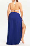 Tibetan Blue Sexy Solid Backless Swimwears Cover Up