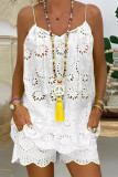 Yellow Casual Solid Lace Pocket V Neck Sleeveless Two Pieces