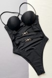 Svarta sexiga solida urholkade rygglösa badkläder (med vadderingar)