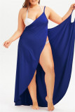 Tibetan Blue Sexy Solid Backless Swimwears Cover Up