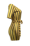 Yellow Casual Striped Bandage Patchwork V Neck Skinny Rompers