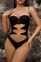 Black Sexy Solid Hollowed Out Backless Swimwears (With Paddings)
