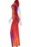 Röd Street Print Patchwork O-hals Trumpet Mermaid Klänningar