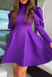 Фиолетовые элегантные однотонные лоскутные платья с высоким воротником и трапециевидным вырезом