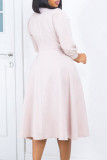 Aprikose, elegante, einfarbige Patchwork-Kleider mit Knöpfen und V-Ausschnitt in A-Linie