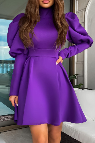 Robes trapèze à col roulé en patchwork uni élégant violet