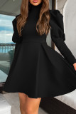 Schwarze, elegante, einfarbige Patchwork-Rollkragenkleider in A-Linie