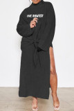 Черные повседневные бинты с принтом в стиле пэчворк, длинное платье с высоким открытием и половиной водолазки