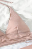 Trajes de banho esportivos rosa sólidos com cordão e cordão (com enchimentos)
