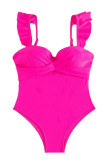 Rose Red Sportswear Solid Patchwork Flounce Swimwears(With Paddings)