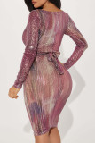 Цветной сексуальный принт с блестками в стиле пэчворк на молнии с V-образным вырезом и обернутой юбкой платья