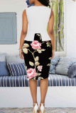 Black Sexy Floral Hollowed Out Patchwork Buttons Slit Asymmetrical Collar Princess Dresses