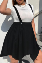 Black Sweet Solid Patchwork Buttons Asymmetrical Asymmetrical Collar Strap Dress Plus Size Dresses