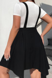 Черное милое однотонное платье в стиле пэчворк с асимметричным воротником и ремнями, платья больших размеров