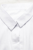 Weiße, lässige, süße, solide Patchwork-Schnalle-Cardigan-Kragen-A-Linien-Kleider in Übergröße