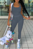 Gray Blue Casual Sportswear Solid Vests Pants U Neck Sleeveless Two Pieces Tank Tops And Pants Sets
