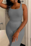 Light Gray Casual Sportswear Solid Vests Pants U Neck Sleeveless Two Pieces