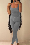 Gray Blue Casual Sportswear Solid Vests Pants U Neck Sleeveless Two Pieces