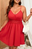 Red Sexy Casual Solid Backless V Neck Sling Dress Plus Size Dresses